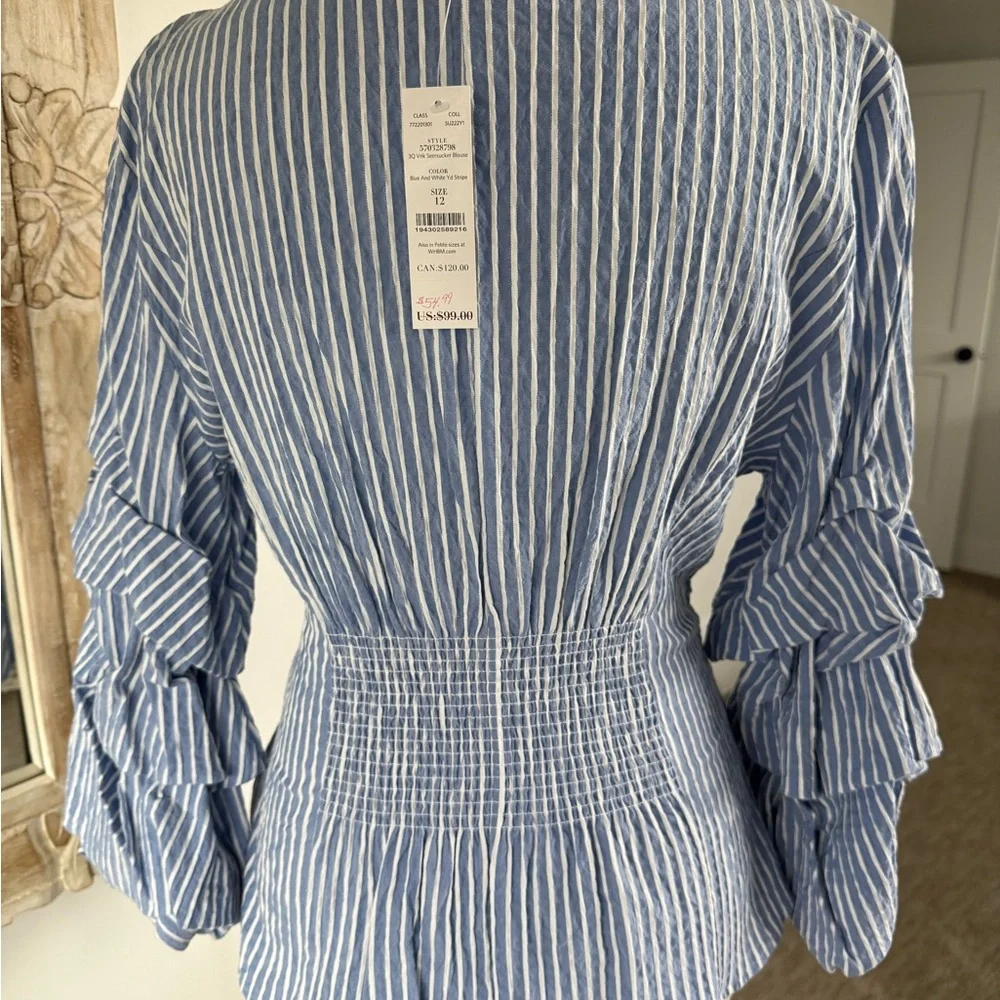 NWT! White House Black Market Seersucker Wrap Blouse - Picture 6 of 7